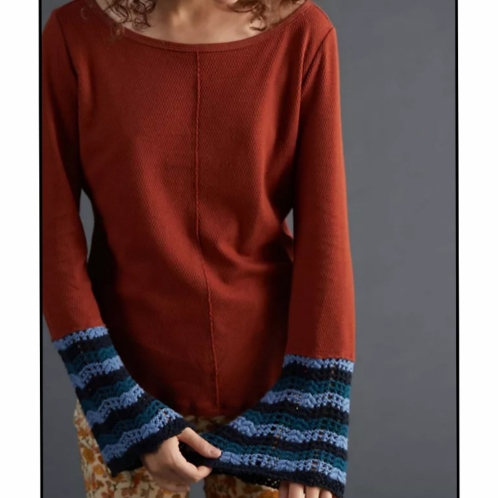 Anthropologie Pilcro Crochet Cuffed Thermal Top XS